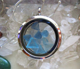 Blue Fluorite Gemstone Floating Crystals Double Sided Glass Locket Pendant Necklace