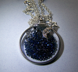 Cosmic Metallic Blue Floating Crystals Double Sided Glass Locket