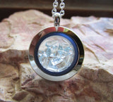 Aquamarine Gemstone Double Sided Floating Crystals Locket Pendant Necklace