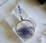 Floating Crystals Blue Sapphire Shaker Double Sided Glass Locket Necklace