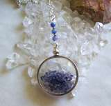 Floating Crystals Blue Sapphire Shaker Double Sided Glass Locket Necklace