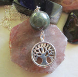 Green Landscape Quartz Lodolite Sphere Tree of Life Pendant Necklace