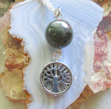 Green Landscape Quartz Lodolite Sphere Tree of Life Pendant Necklace