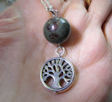 Green Landscape Quartz Lodolite Sphere Tree of Life Pendant Necklace