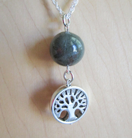 Green Landscape Quartz Lodolite Sphere Tree of Life Pendant Necklace