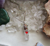 Silver Heart Natural Quartz Crystal Pendant Necklace