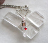 Silver Heart Natural Quartz Crystal Pendant Necklace