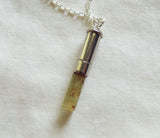 Natural Yellow Heliodor Crystal Bullet Pendant Necklace