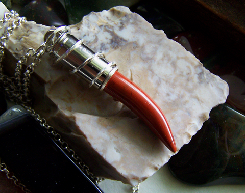 Red Jasper Cornicello Little Horn Silver Bullet Jewelry Necklace