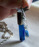 Blue Agate Bullet Pendant with Dragonfly and Tiny Hourglass