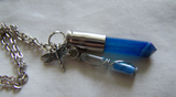 Blue Agate Bullet Pendant with Dragonfly and Tiny Hourglass