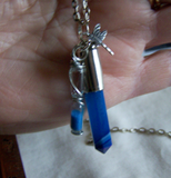 Blue Agate Bullet Pendant with Dragonfly and Tiny Hourglass