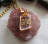 Iceland Spar Viking Sunstone Optical Calcite Crystal Snowflake Pendant Necklace