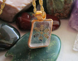 Iceland Spar Viking Sunstone Optical Calcite Crystal Snowflake Pendant Necklace