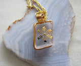 Iceland Spar Viking Sunstone Optical Calcite Crystal Snowflake Pendant Necklace