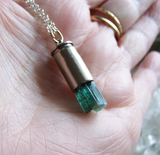 Indicolite Tourmaline Teal Gemstone Crystal Bullet Pendant