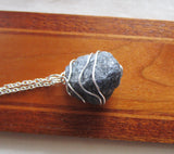 Indigo Iolite Wire Wrapped Natural Gemstone Crystal Pendant Necklace