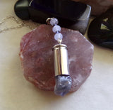 Natural Blue Iolite Gemstone Crystal Bullet Pendant Necklace