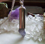 Natural Iolite Indigo Gemstone Crystal Bullet Pendant Necklace