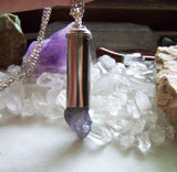 Natural Iolite Indigo Gemstone Crystal Bullet Pendant Necklace