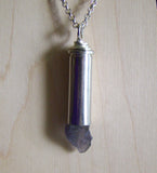 Natural Iolite Indigo Gemstone Crystal Bullet Pendant Necklace