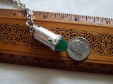 Jade Green Glass Silver Bullet Jewelry Pendant