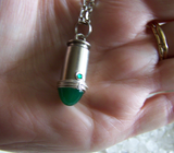 Jade Green Glass Silver Bullet Jewelry Pendant