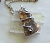 Ocean Jasper Natural Stone Wire Wrapped Pendant Necklace