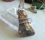 Ocean Jasper Natural Stone Wire Wrapped Pendant Necklace