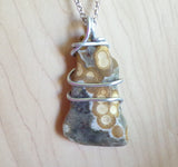 Ocean Jasper Natural Stone Wire Wrapped Pendant Necklace