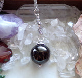 Black Jet Natural Stone Ball Pendant Necklace