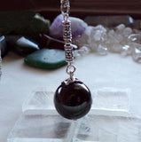 Black Jet Natural Stone Ball Pendant Necklace