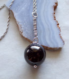 Black Jet Natural Stone Ball Pendant Necklace