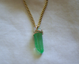 Green Aura Crystal Kryptonite Quartz Gold Wire Wrapped Pendant