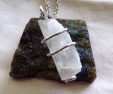 Natural Kunzite Gemstone Wire Wrapped Crystal Pendant Necklace