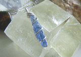 Blue Kyanite Raw Gemstone Wire Wrapped Pendant Necklace