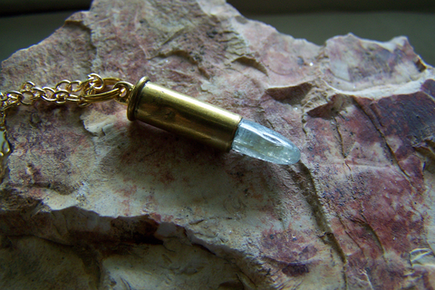 Blue Kyanite Gemstone Brass Bullet Jewelry Pendant