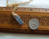 Natural Blue Kyanite Gold Wrapped Gemstone Pendant Necklace