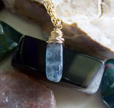 Natural Blue Kyanite Gold Wrapped Gemstone Pendant Necklace