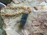 Natural Blue Kyanite Gold Wrapped Gemstone Pendant Necklace