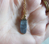 Natural Blue Kyanite Gold Wrapped Gemstone Pendant Necklace