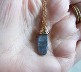 Natural Blue Kyanite Gold Wrapped Gemstone Pendant Necklace