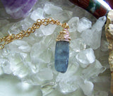 Natural Blue Kyanite Gold Wrapped Gemstone Pendant Necklace