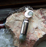 Labradorite Gemstone Silver Moon Bullet Pendant Necklace