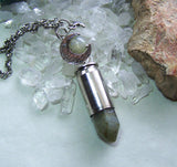 Labradorite Gemstone Silver Moon Bullet Pendant Necklace