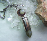 Labradorite Gemstone Silver Moon Bullet Pendant Necklace