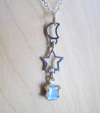 Labradorite Gemstone Celestial Sterling Silver Moon Star Pendant Necklace