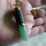 Leather Wrapped Green Aventurine Bullet Jewelry Pendant