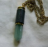 Leather Wrapped Green Aventurine Bullet Jewelry Pendant