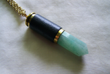 Leather Wrapped Green Aventurine Bullet Jewelry Pendant